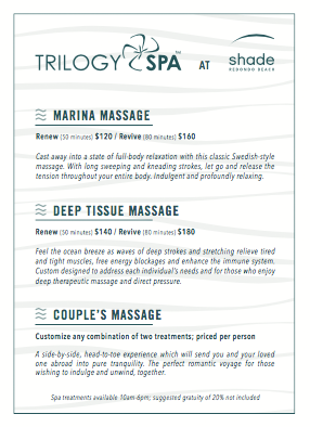 Trilogy Spa Menu